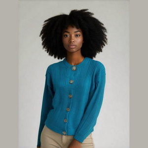 Vintage teal cardigan sweater by Jazzie, size Medium, Like New